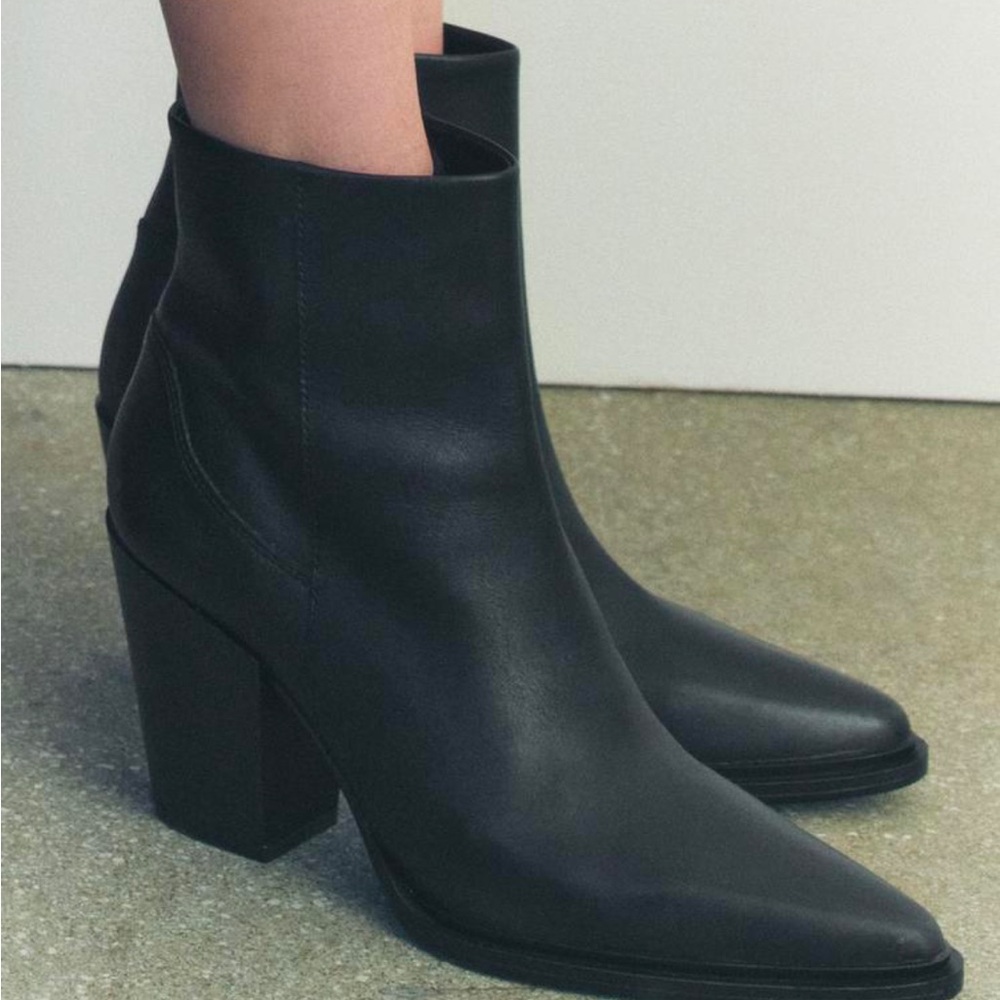 Zara heeled Leather Ankle Boots Black 38 7